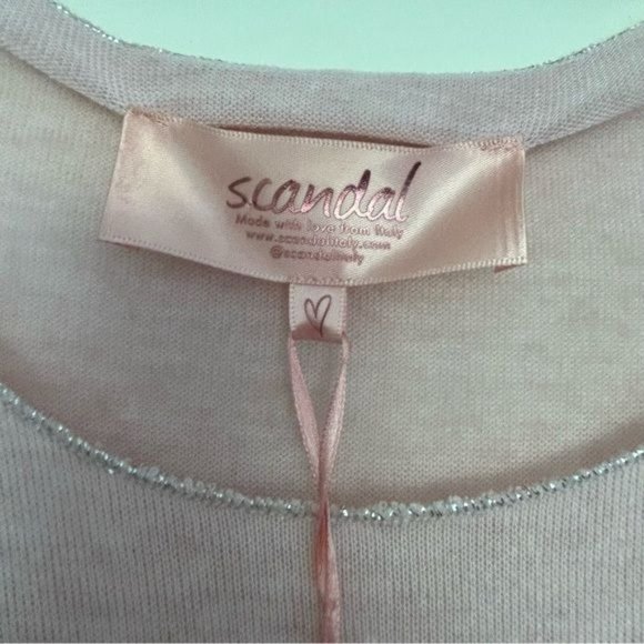 SCANDAL ITALY Semi Sheer Oversized Metallic Trim Knit Top Soft Pink Size S NWT - Picture 5 of 12